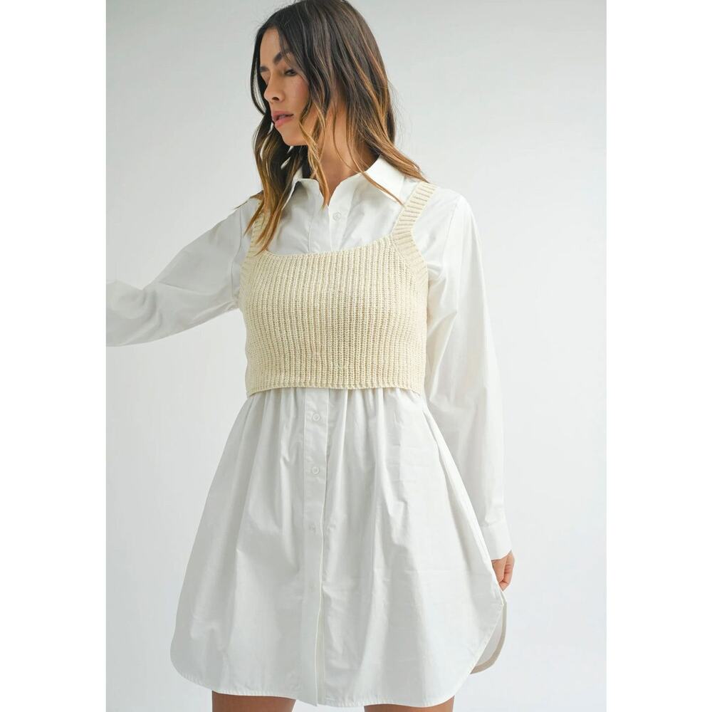 Mable SHIRT DRESS WITH KNIT CROP TOP CREAM